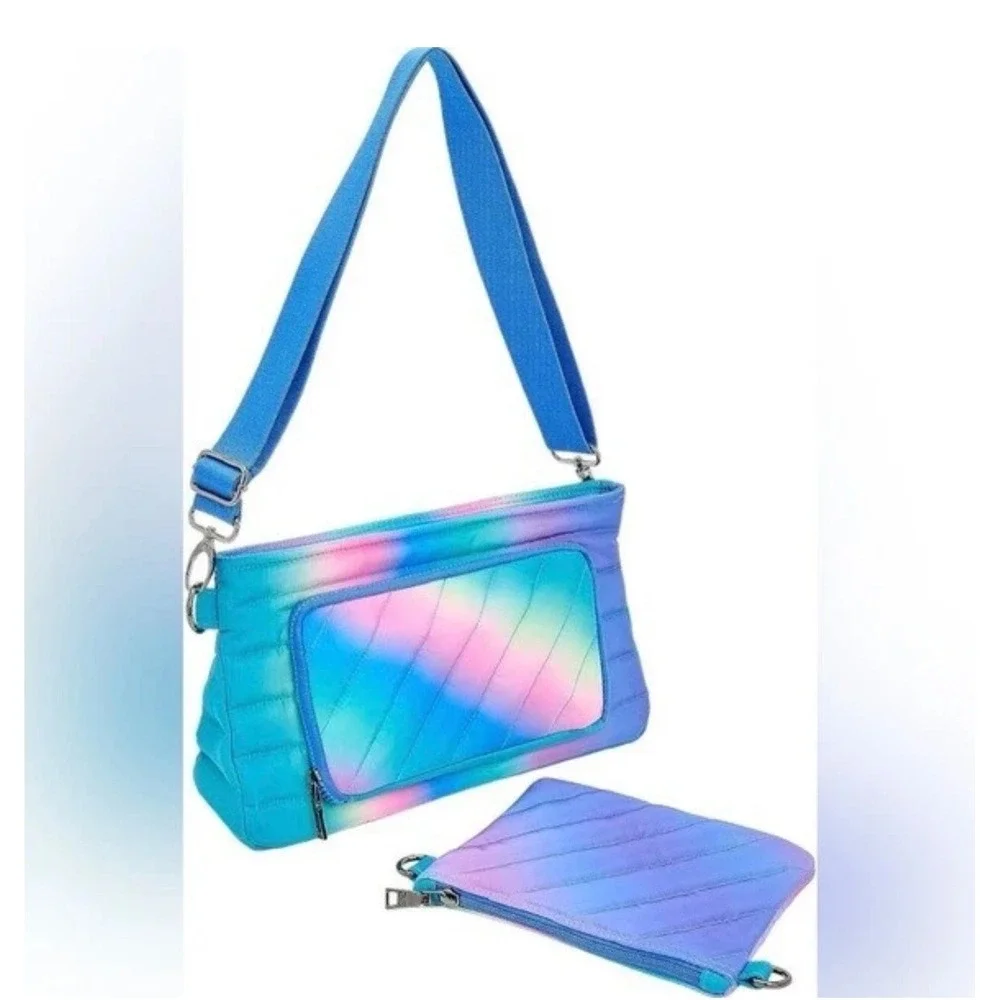 Think‎ Royln Downtown Crossbody Bag Rainbow Ombre Quilted Puffer Pouch New